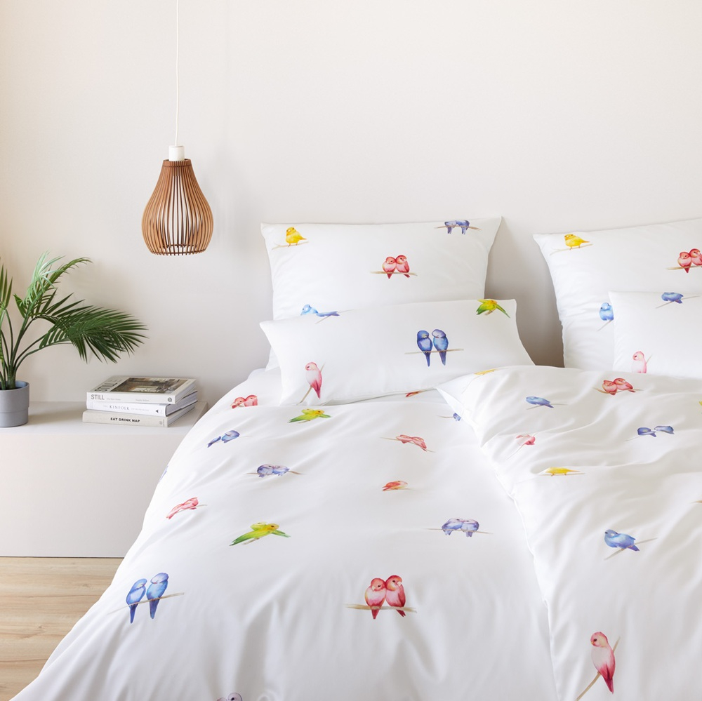 elegante Mako-Satin Bettwäsche 'Lovebirds' 135 x 200 cm Weiß